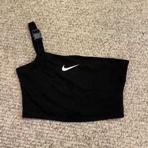 Nike Black One Shoulder Crop Top with Buckle Accent